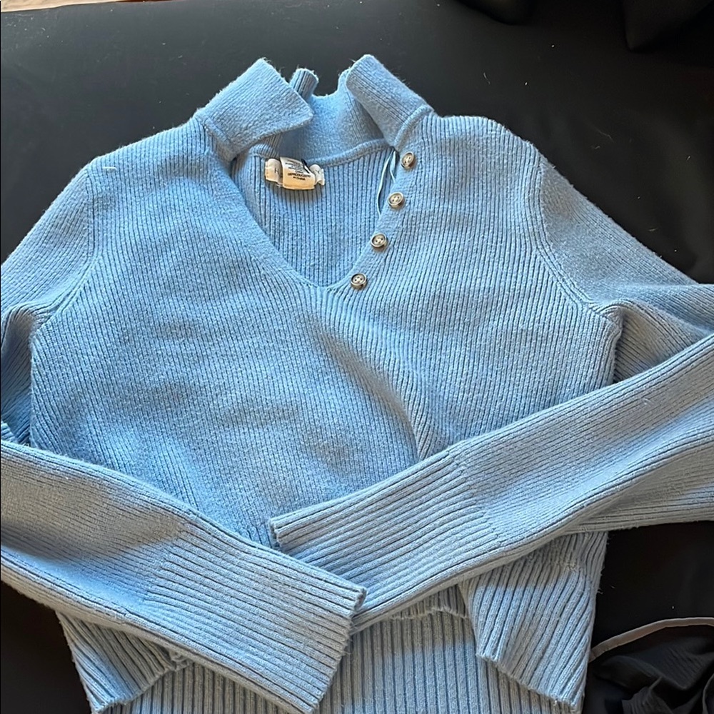 Light Blue Long Sleeve Tee with Ribbed Texture